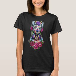 Cute Colourful German Shepherd Sugar Skull Mexican T-Shirt