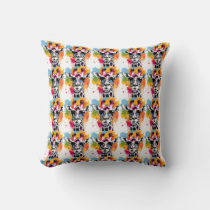 Cute colourful Giraffa with sunglasses splash Cushion