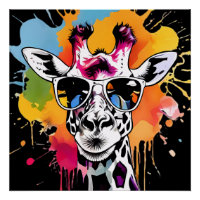 Cute colourful Giraffa with sunglasses splash