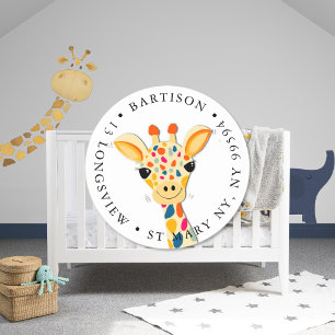 Cute Colourful Giraffe Custom Text Address Sticker