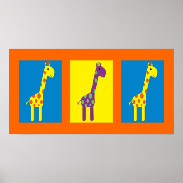 Cute & Colourful Giraffes Customisable Poster (Front)