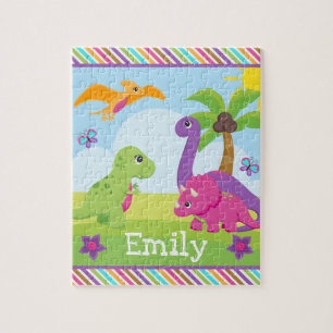 Cute Colourful Girl Dinosaur Friends Kids Jigsaw Puzzle