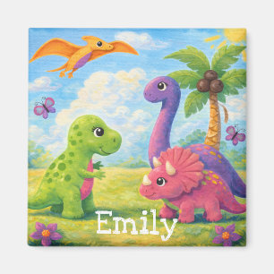 Cute Colourful Girl Dinosaur Friends Kids Magnet