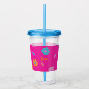 Cute Colourful Girls Retro Flower Acrylic Tumbler