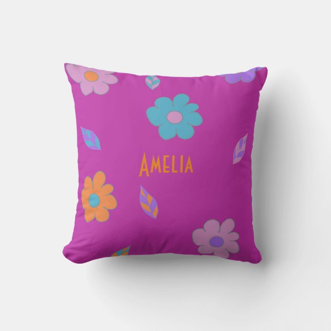 Cute Colourful Girls Retro Flower Cushion (Front)