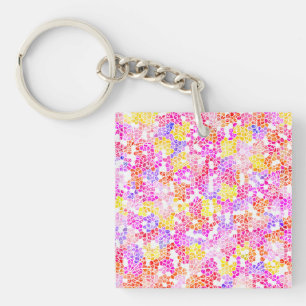 Cute colourful girly abstract flowers pattern key ring