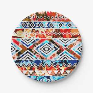 Cute colourful girly aztec patterns paper plate