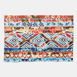 Cute colourful girly aztec patterns tea towel
