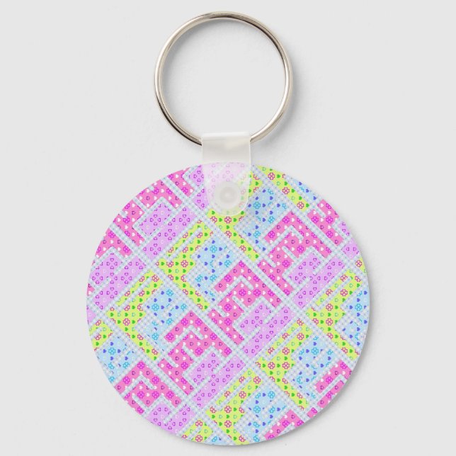 Cute colourful girly geometric graffiti patterns l key ring (Front)