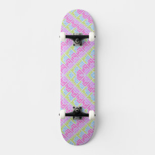 Cute colourful girly geometric graffiti patterns l skateboard