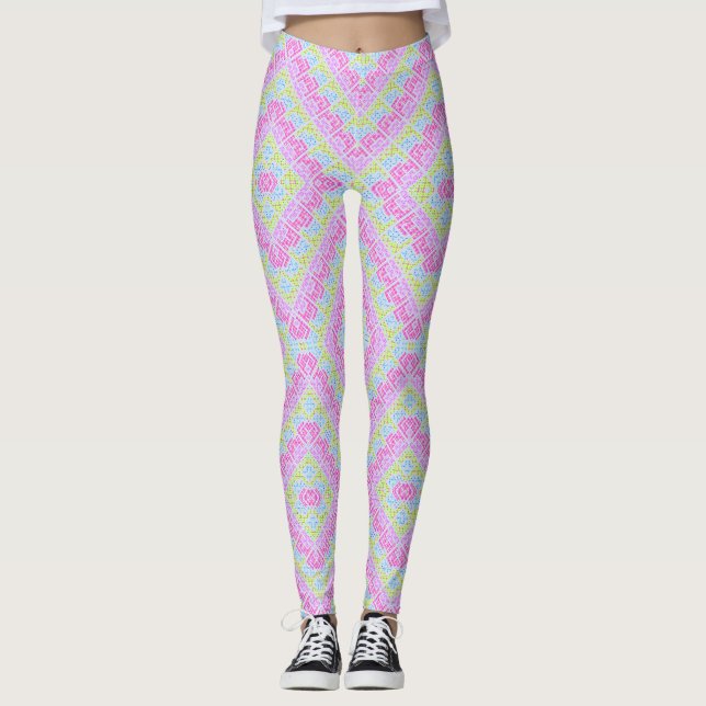 Cute colourful girly geometric graffiti patterns leggings (Front)