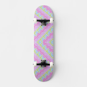 Cute colourful girly geometric graffiti patterns skateboard