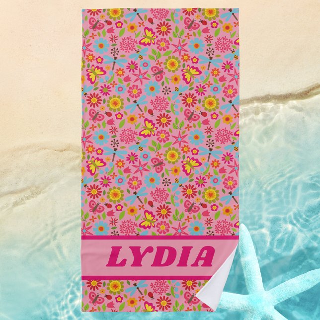 Cute Colourful Girly Monogram First Name Kids Beach Towel (Creator Uploaded)