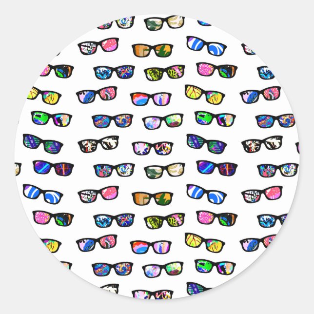 Cute colourful glasses patterns classic round sticker (Front)