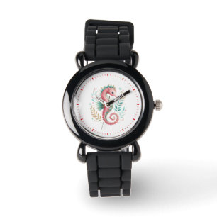Cute Colourful Glittery Seahorse Illustration Watch
