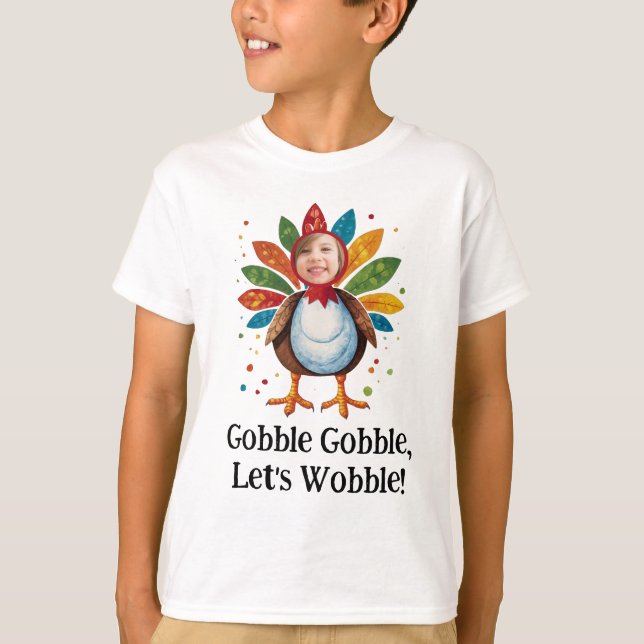 Cute Colourful Gobble Turkey Thanksgiving Photo T-Shirt (Front)
