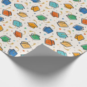 Cute Colourful Graduation Cap and Tassel on cream Wrapping Paper