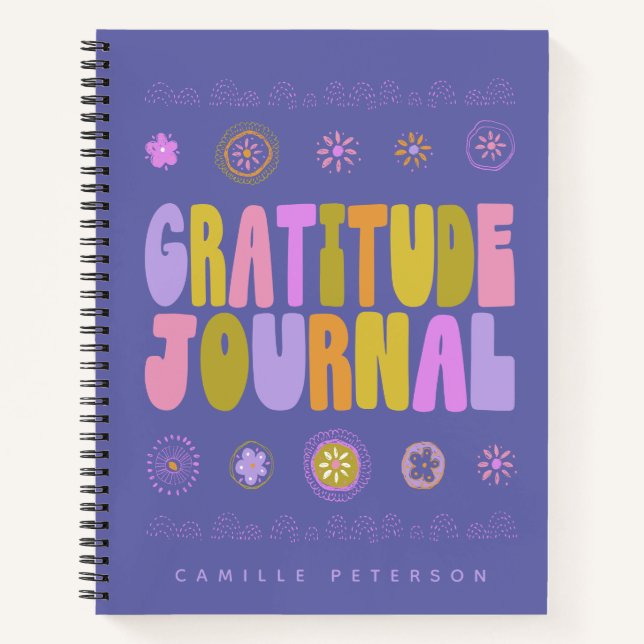 Cute Colourful Groovy Personalised Purple Gratitud Notebook (Front)