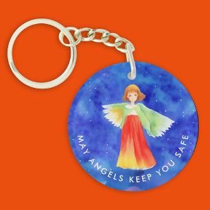Cute Colourful Guardian Angel Watercolor  Key Ring
