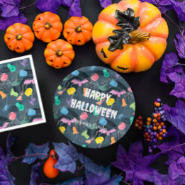 Cute colourful Halloween, customisable Paper Plate