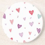 Cute Colourful Hand-Drawn Hearts Sandstone Coaster<br><div class="desc">Protect your surfaces in style with this charming sandstone coaster featuring a playful pattern of hand-drawn hearts in red,  pink,  purple,  and teal on a clean white background. Perfect for romantic table settings,  Valentine’s Day decor,  or everyday moments filled with love.</div>