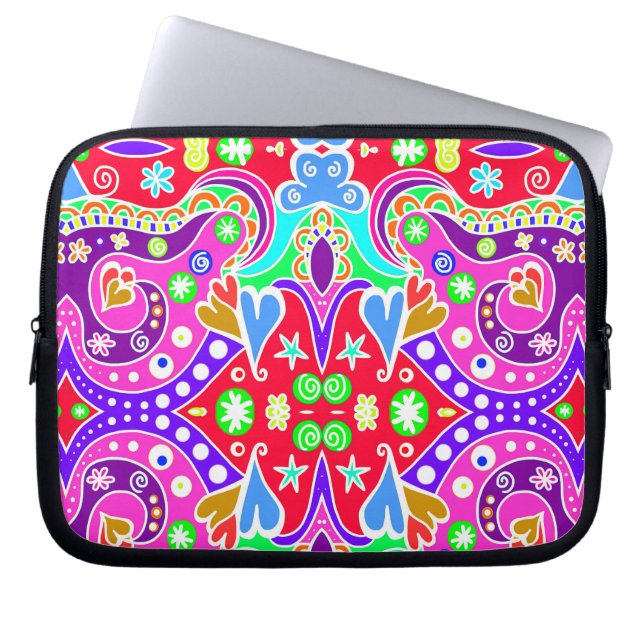 Cute colourful hand drawn pattern envelope laptop sleeve (Front)