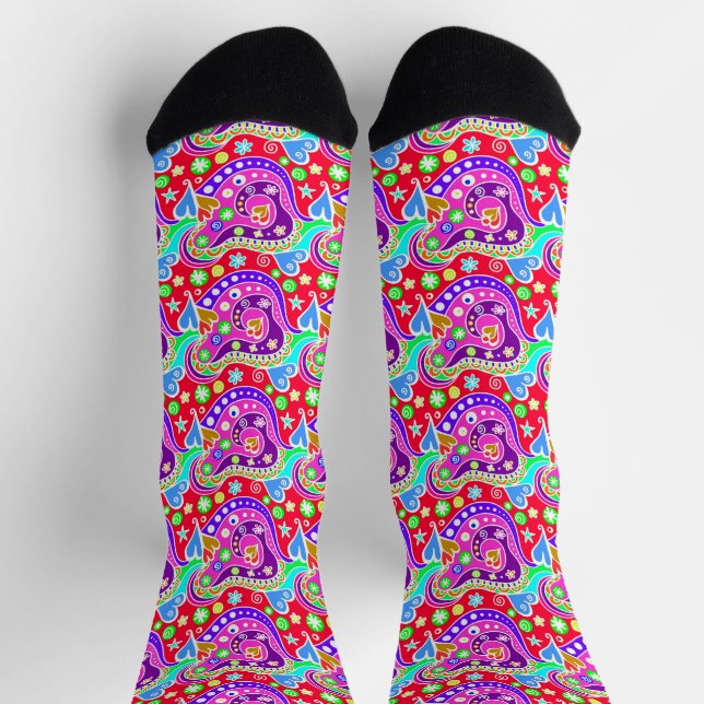 Cute colourful hand drawn pattern envelope socks (Top)