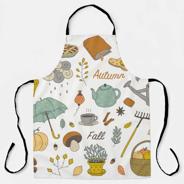 cute colourful hand drawn vintage fall set  apron (Front)