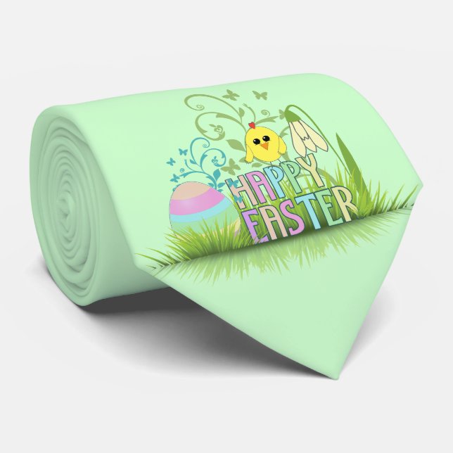 Cute Colourful Happy Easter Egg, Chick and Tie (Rolled)