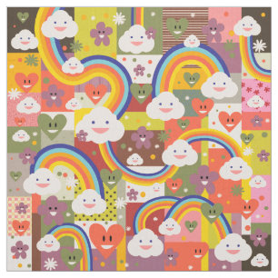 Cute colourful harajuku illustration pattern fabric