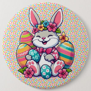 Cute, & colourful Hawaiian/tropical Easter bunny 6 Cm Round Badge