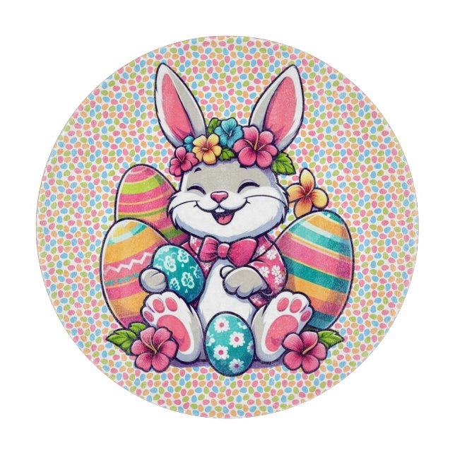 Cute,  & colourful Hawaiian/tropical Easter bunny Cutting Board (Front)