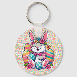 Cute,  & colourful Hawaiian/tropical Easter bunny Key Ring