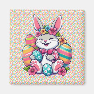 Cute,  & colourful Hawaiian/tropical Easter bunny Magnet