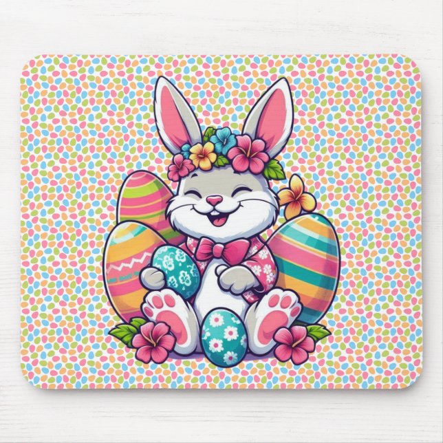 Cute,  & colourful Hawaiian/tropical Easter bunny Mouse Pad (Front)