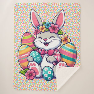 Cute, & colourful Hawaiian/tropical Easter bunny Sherpa Blanket