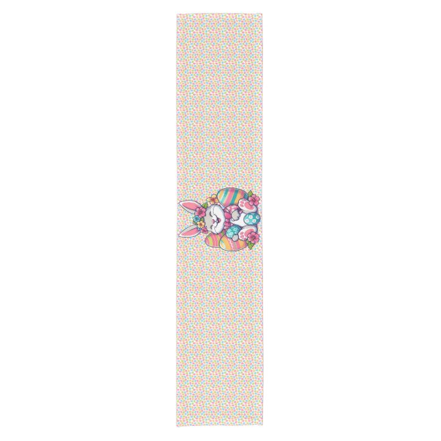 Cute,  & colourful Hawaiian/tropical Easter bunny Short Table Runner (Front)