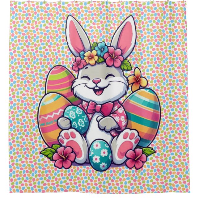 Cute,  & colourful Hawaiian/tropical Easter bunny Shower Curtain (Front)