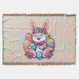 Cute, & colourful Hawaiian/tropical Easter bunny Throw Blanket