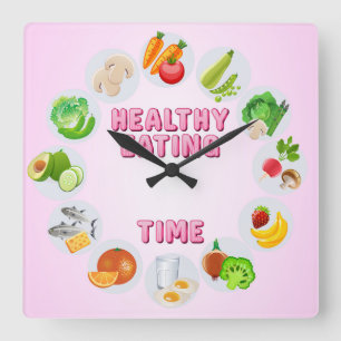 Cute & Colourful Healthy Eating Time Square Wall Clock