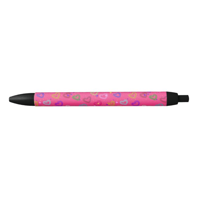 Cute Colourful Heart  Black Ink Pen (Front)