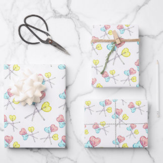 cute colourful heart lollipops wrapping paper sheet