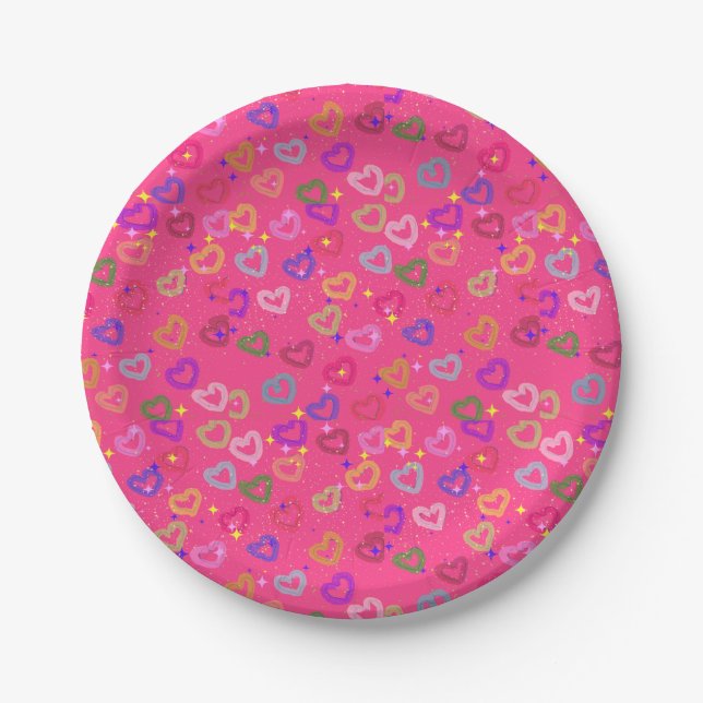 Cute Colourful Heart  Paper Plate (Front)