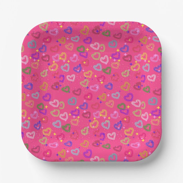 Cute Colourful Heart  Paper Plate (Front)