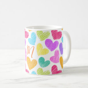 Cute Colourful Heart Pastel Valentine Love Monogra Coffee Mug
