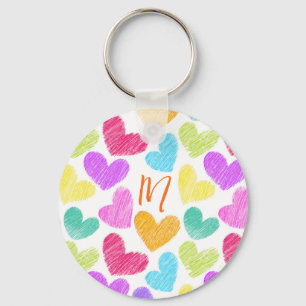 Cute Colourful Heart Pastel Valentine Love Monogra Key Ring
