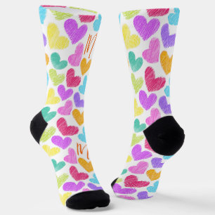 Cute Colourful Heart Pastel Valentine Love Monogra Socks