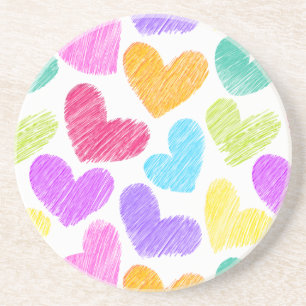 Cute Colourful Heart Pastel Valentine Love Pattern Coaster