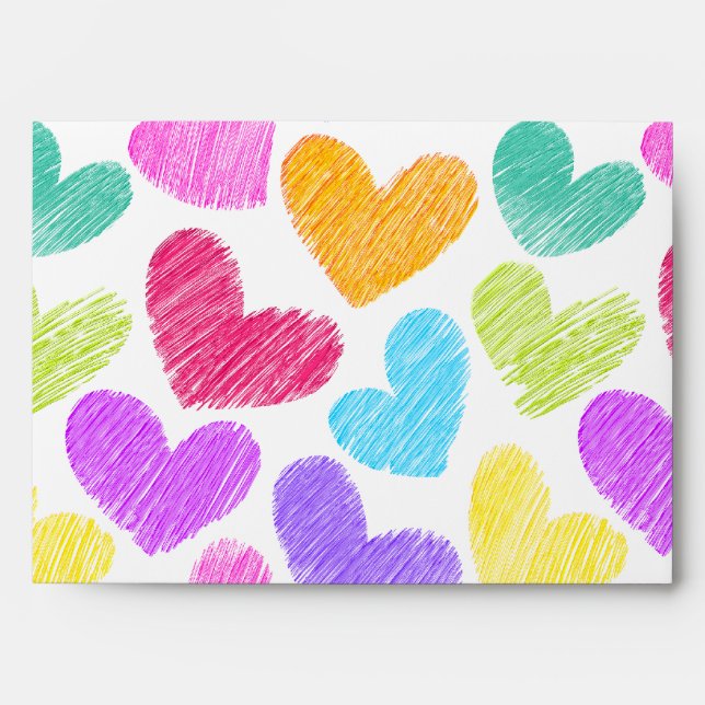 Cute Colourful Heart Pastel Valentine Love Pattern Envelopes (Front)