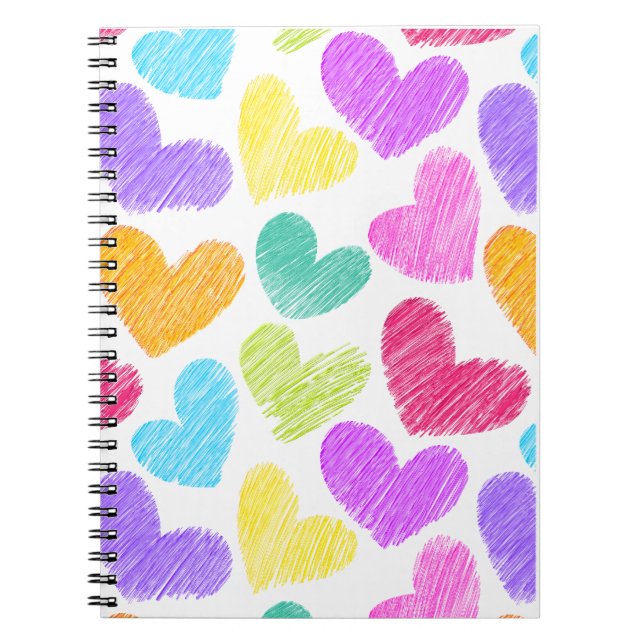Cute Colourful Heart Pastel Valentine Love Pattern Spiral Notebook (Front)